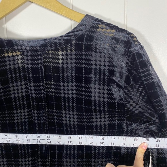 NWT Democracy Black Velvet Houndstooth Burnout Sheer‎ Button Up Shirt M Goth - Picture 12 of 16